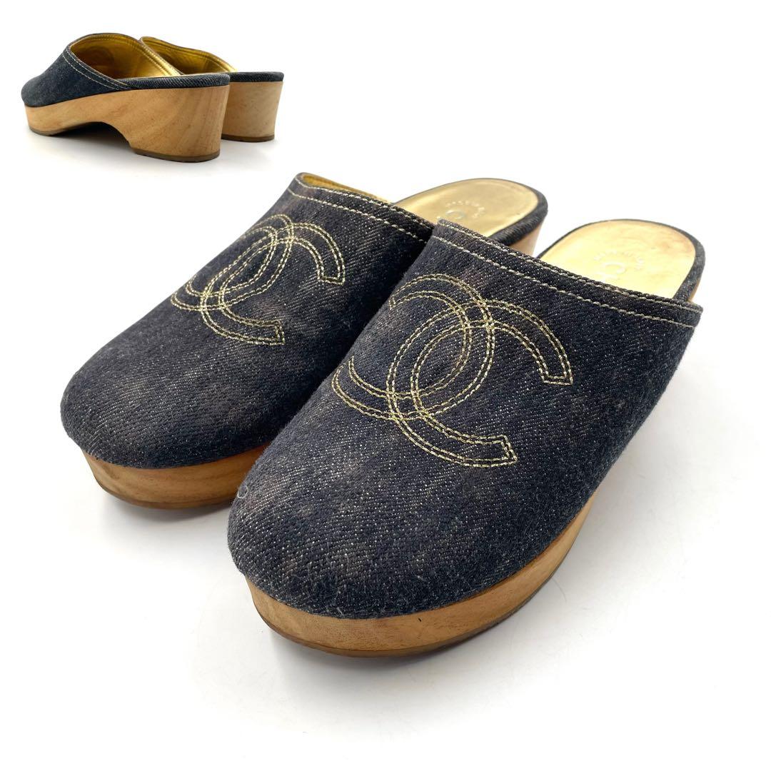 シャネル デニム サンダル サボ ココマーク インディゴブルー 36 付属なし