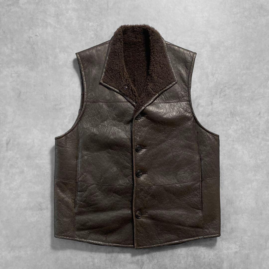 aofu様 ニチロ 毛皮 Sheep House ムートン レザーベスト L 茶