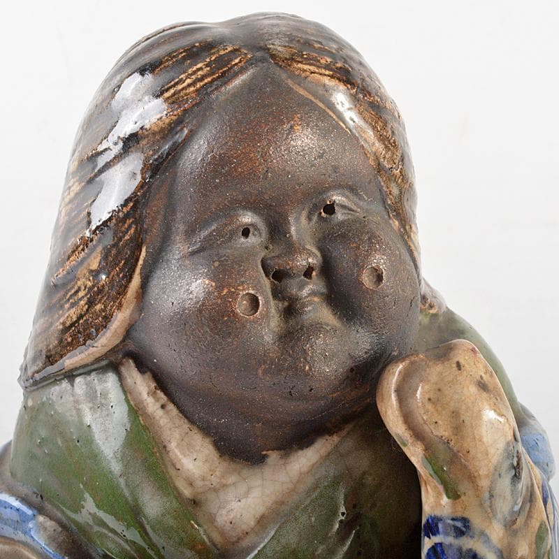 青木木米 　色絵　お多福　人物像　置物　G　R5224