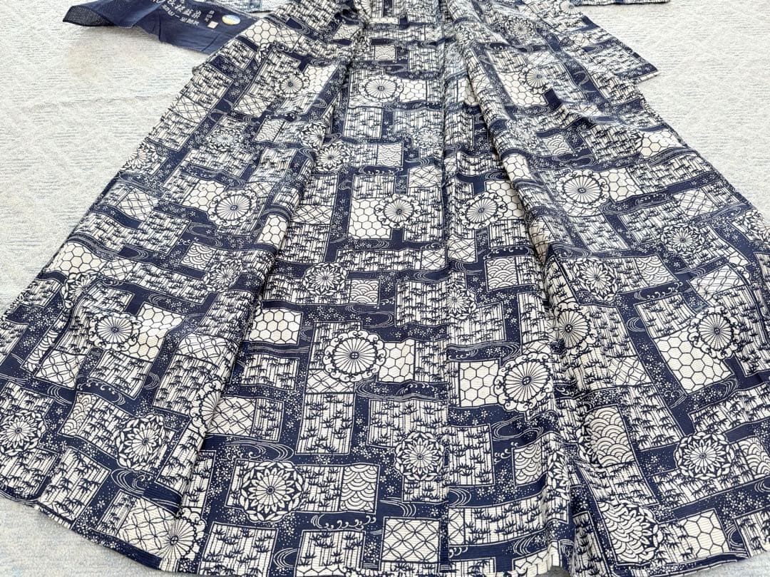 高級 浴衣 長板中形 長板正藍染 初山寛 無形文化財 綿絽 残布付き