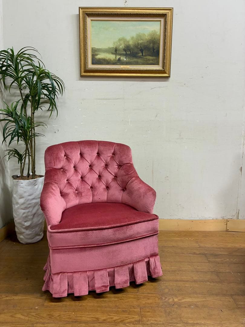 みるく☆管404☆イタリア製☆アンティーク☆ピンクファブリックソファー