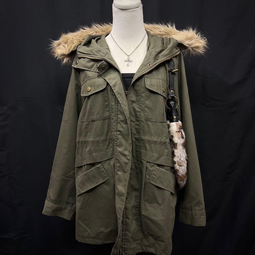 平成ギャル　y2k グランジ　ファー付き　モッズコート　ギミック　ダークコア