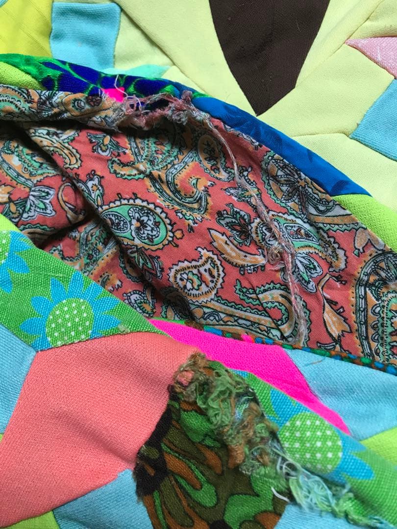 ★ヴィンテージ★ パッチワーク　ベッドカバー　サイケ　ヒッピー　レア！