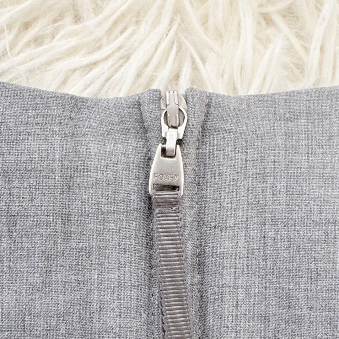 フォクシー✨ギャザー ワンピース フレンチスリーブ プリーツ 膝丈 グレー 40