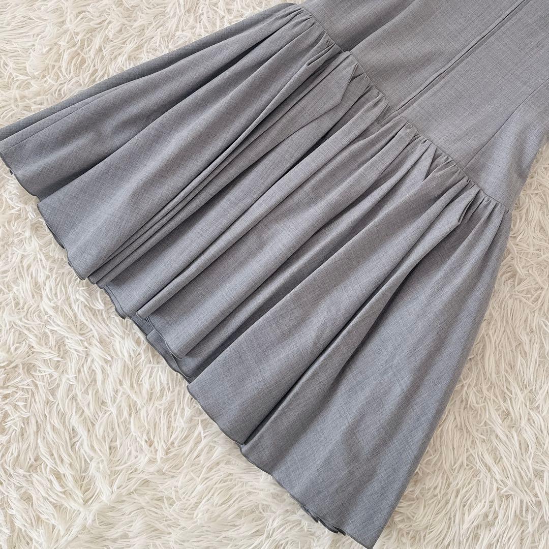 フォクシー✨ギャザー ワンピース フレンチスリーブ プリーツ 膝丈 グレー 40