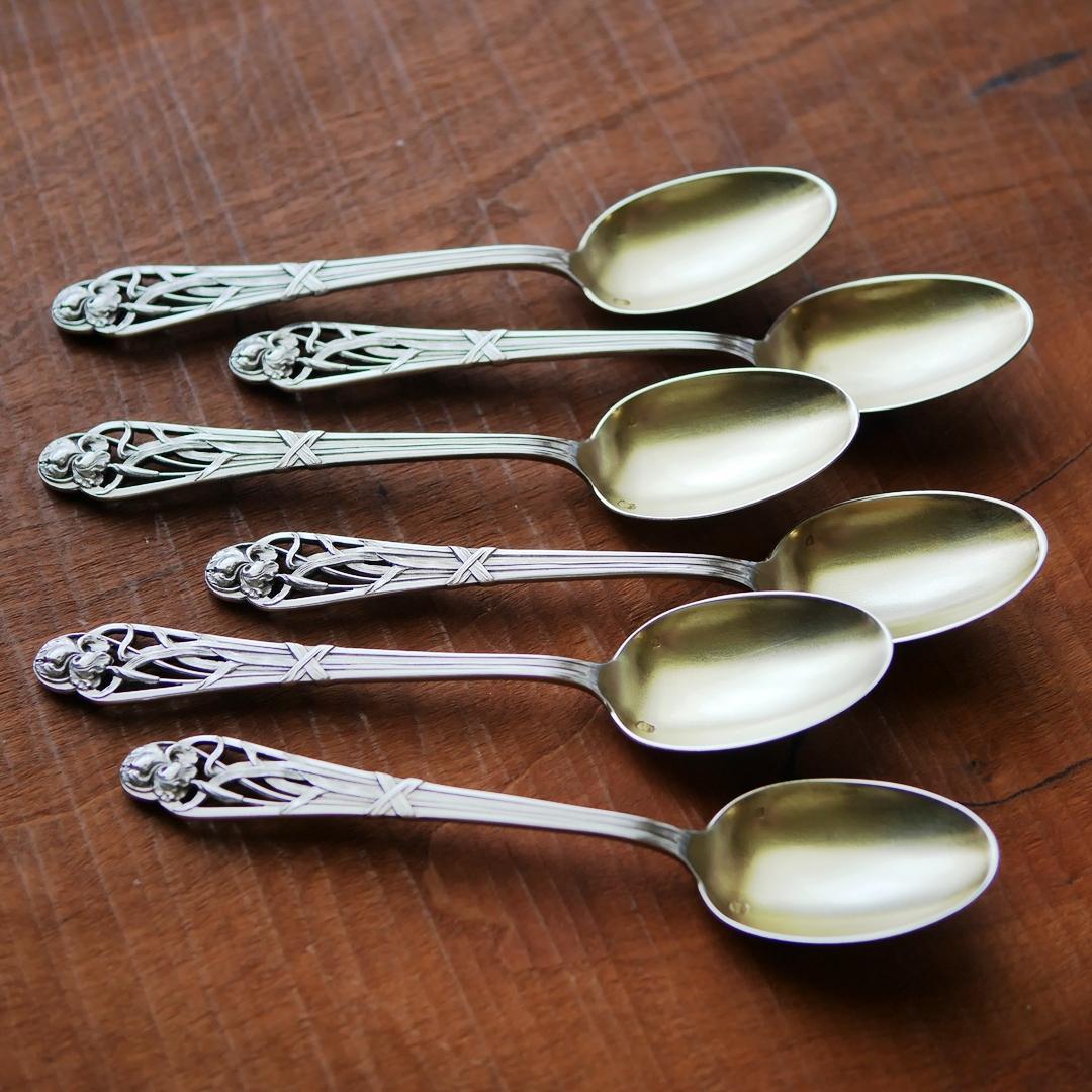 ◆アンティークシルバー◆ティースプーン6本セット◆フランス◆純銀950◆