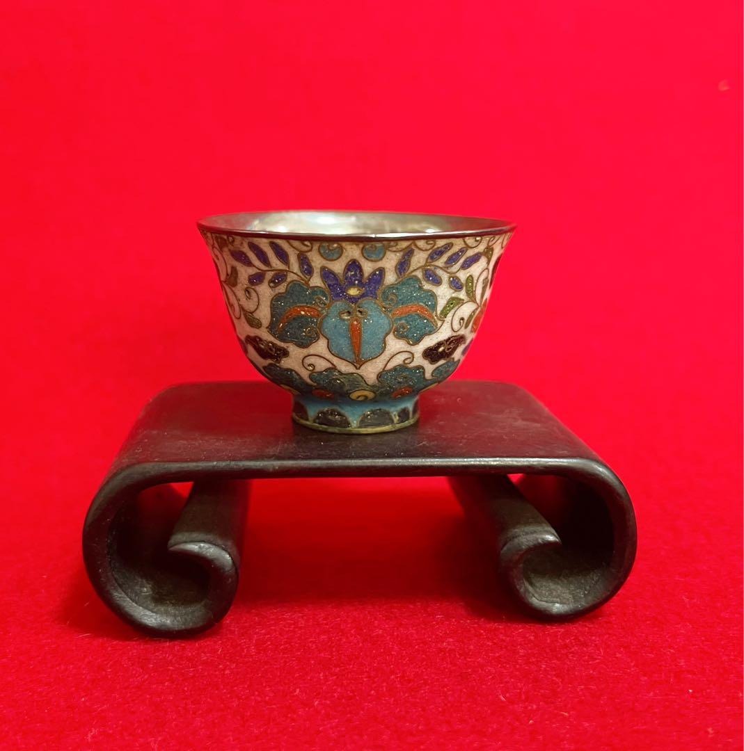 時代物 古賞物 景泰藍 七宝焼 酒盃 日露戰役紀念 内側銀製