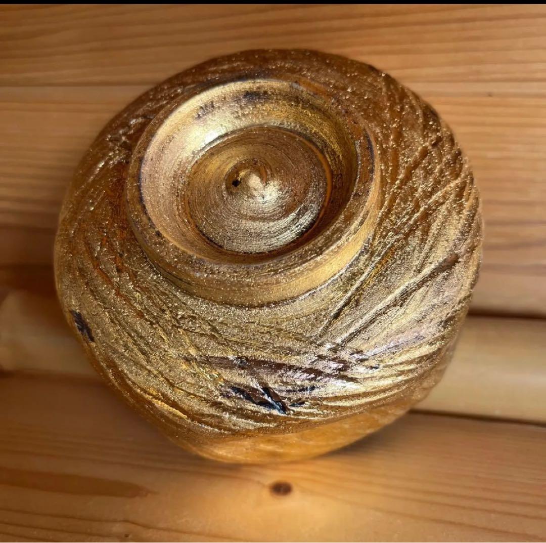 金彩茶碗　陶灼窯　梶原　修　造　金彩捻　茶碗