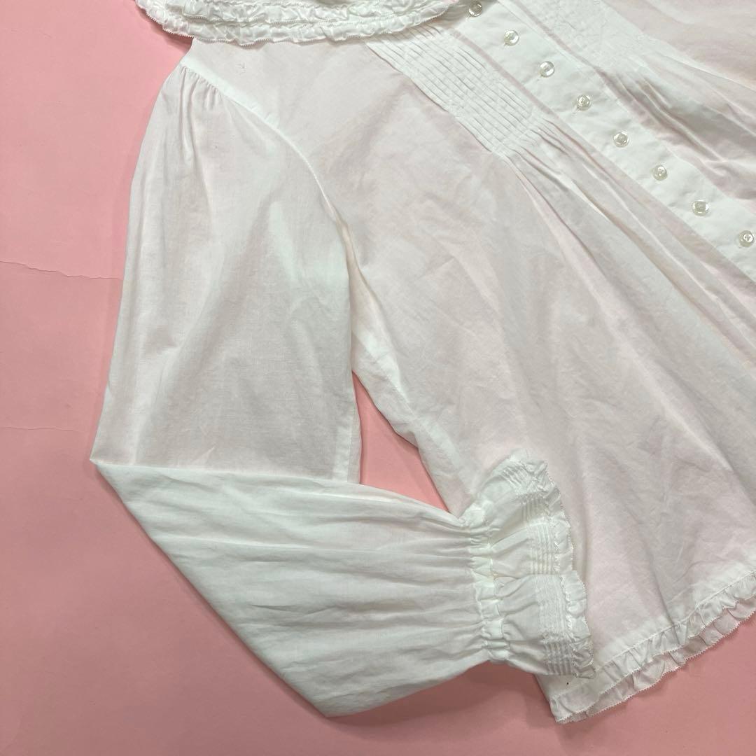 ピンクハウス 白 ピコフリル ピンタック 使い セーラーブラウス