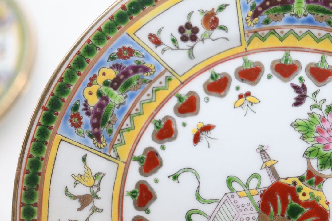 中国　1970年代　景徳鎮製　粉彩祥瑞紋大皿4点　送料込み260104