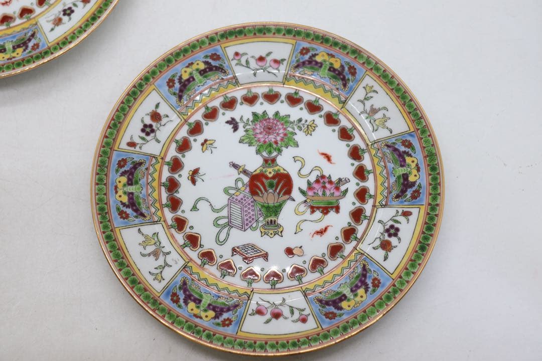 中国　1970年代　景徳鎮製　粉彩祥瑞紋大皿4点　送料込み260104