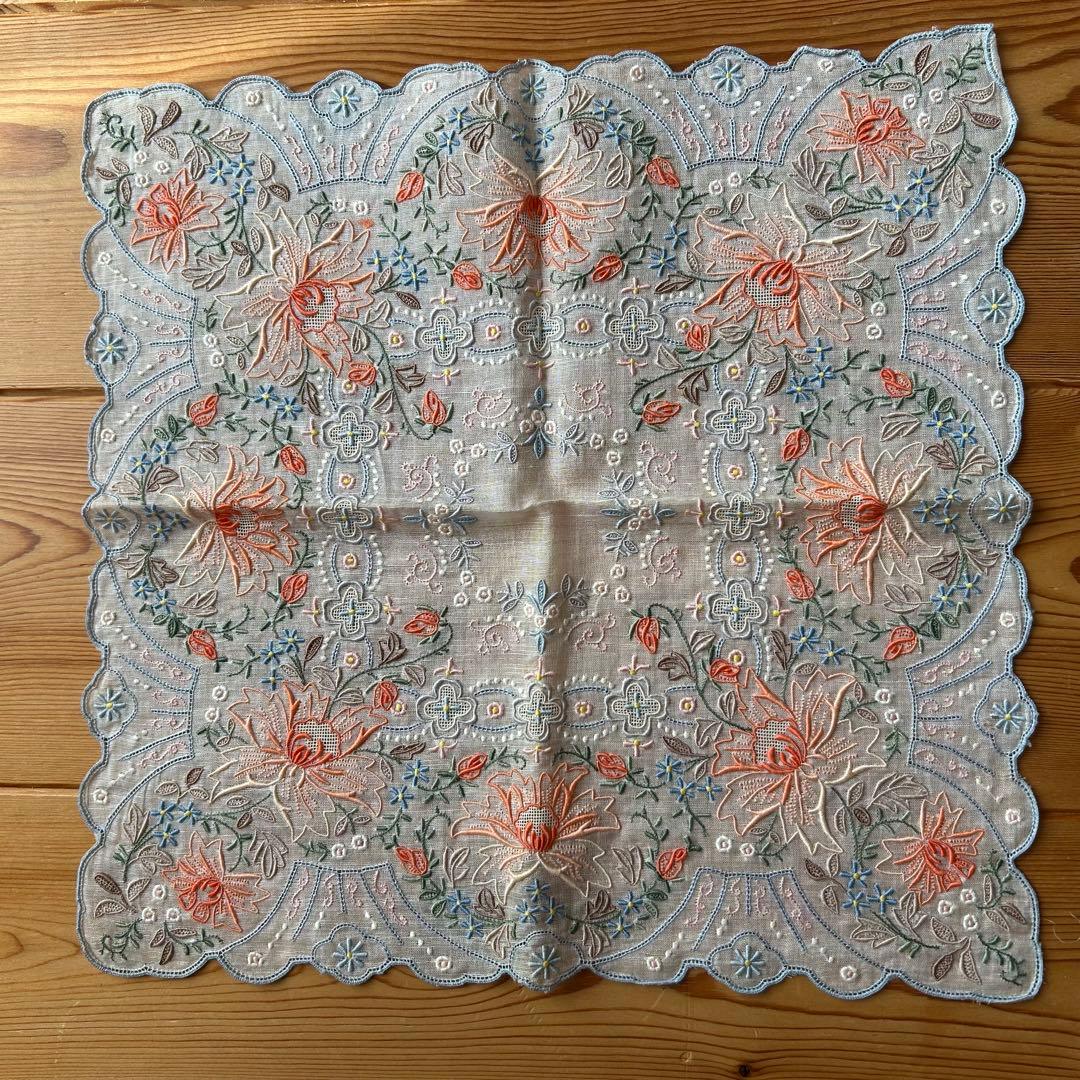 スワトウ 刺繍 ハンカチ 花柄　3枚セット