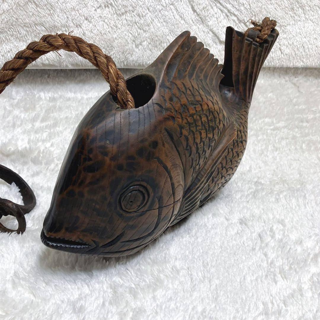 囲炉裏 自在鉤 横木 木彫り 鯛 古民具 レトロ 全長40cm 栄水刻 彫刻