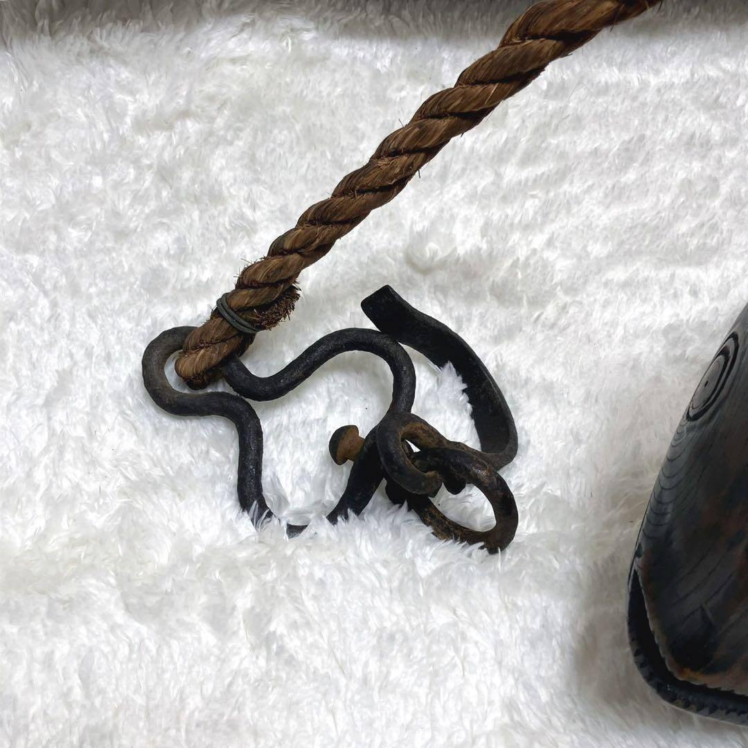 囲炉裏 自在鉤 横木 木彫り 鯛 古民具 レトロ 全長40cm 栄水刻 彫刻