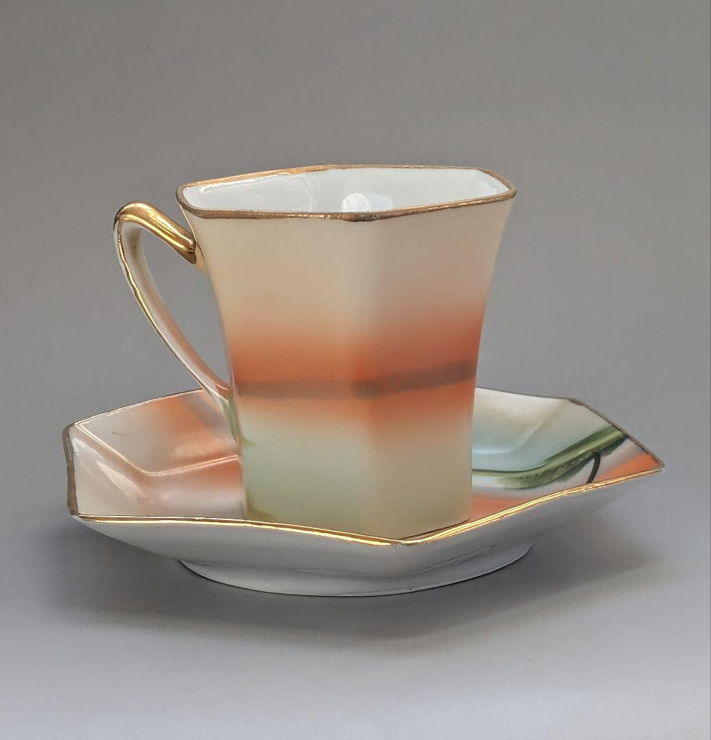 オールドノリタケ 金彩湖畔風景図　六角形ヘキサゴン　キャビネットカップ＆ソーサー