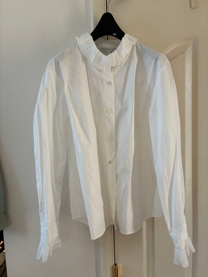 ★新品★定価28600 agnes b. フリル襟ラッフルブラウス 40 白