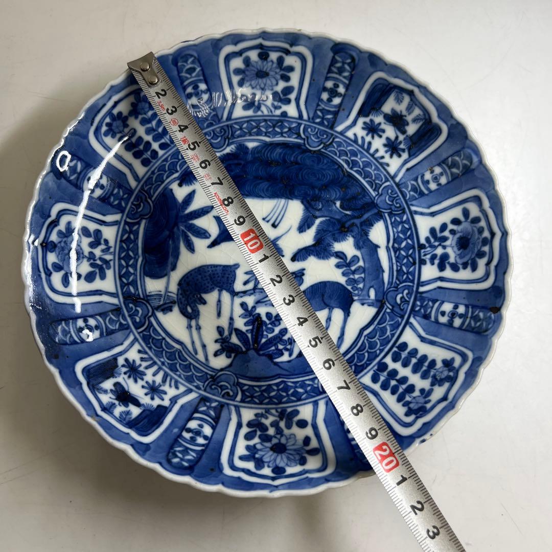 江戸中後期　古伊万里　芙蓉手輪花七寸皿　直径約20.5㎝　東Y8-0122②