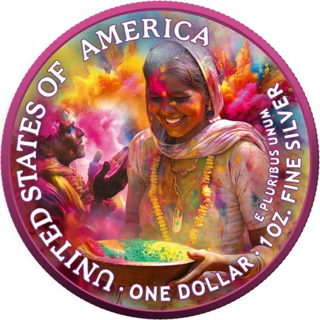 世界500枚 イーグル 銀貨 両面カラー ホーリー祭(豊作&世界平和)