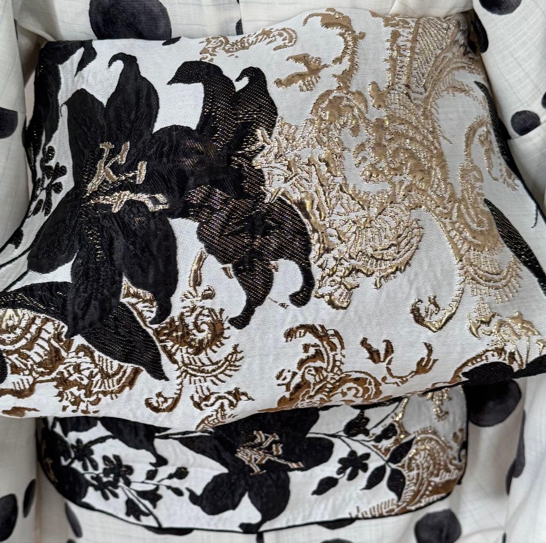 大人兵児帯【ブラックリリー】&【スノーホワイトプラチナシルバー】のセット