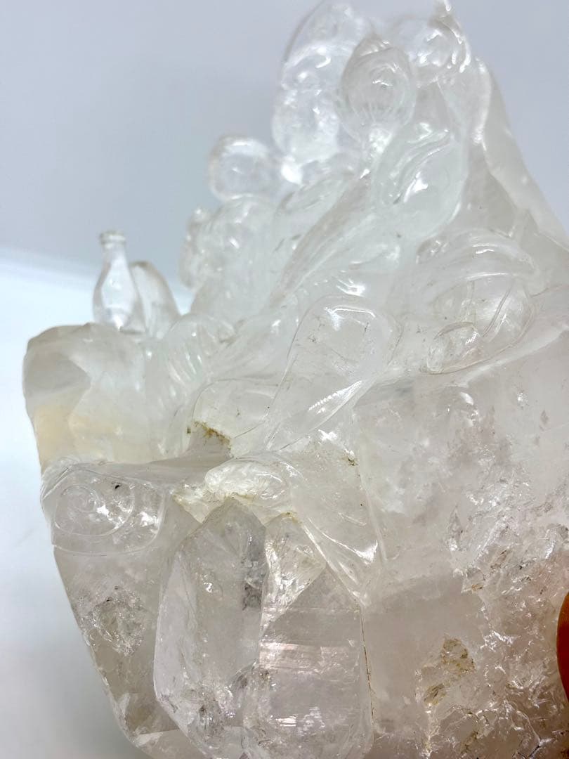 #★天然水晶★観音像 彫刻置物 木製台座付き