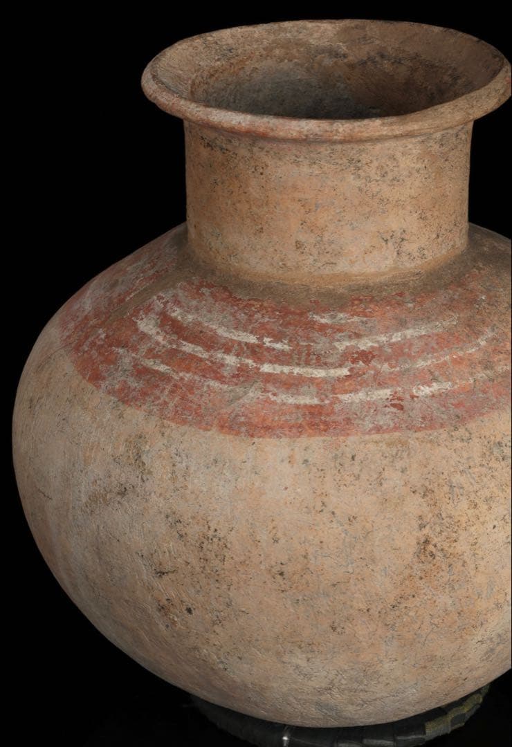 【希少・時代物】古代バンチェン発掘 彩文土器 タ イ古陶 高さ34cm 木箱付