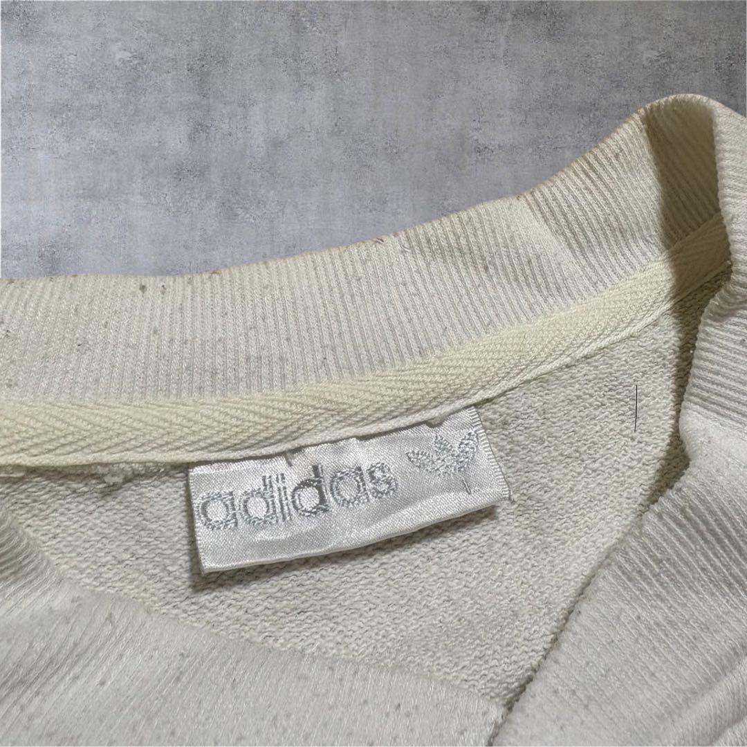 【M24】80-90s adidasヘンリーネックスウェット白×バターイエロー