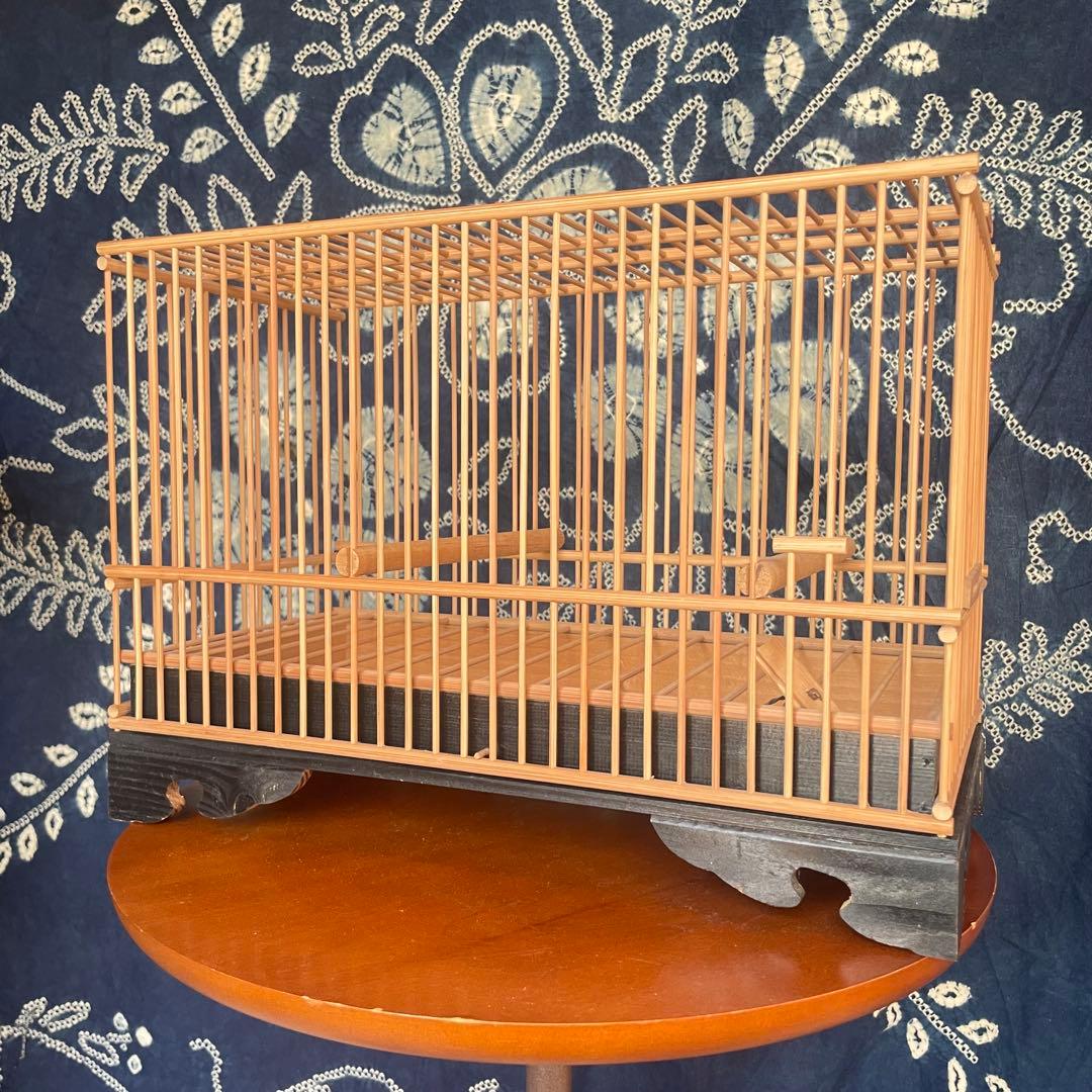 【新品未使用】レトロ　竹製 鳥籠　とりかご　竹細工　伝統品 メジロ籠　猫足