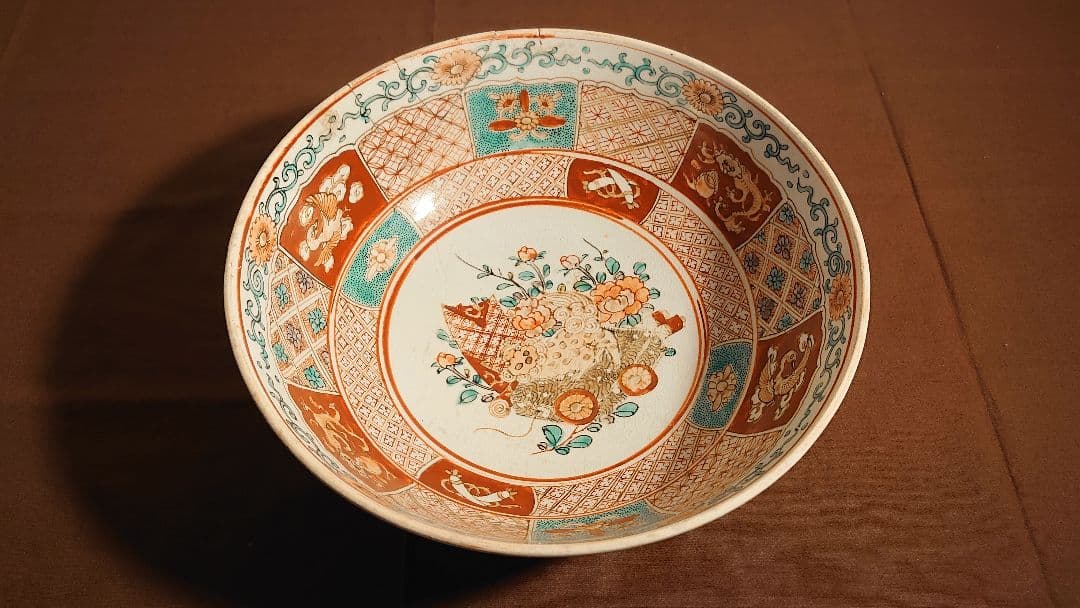 古九谷　九谷焼　赤絵　飯田屋　宮本窯　蔵出し　江戸期　菓子鉢　１客