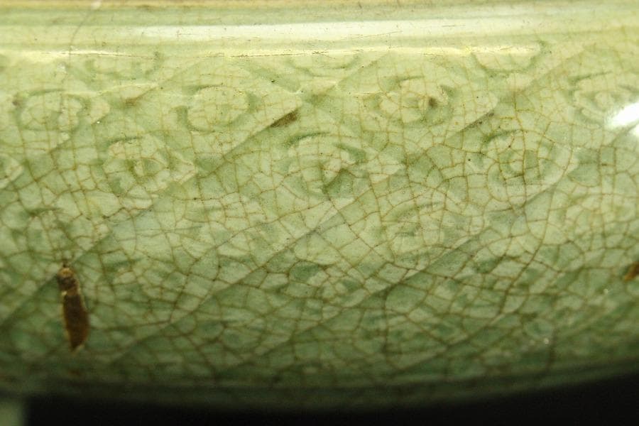 中国美術 七官青磁 三足 水盤 瓶掛 時代物(A880)