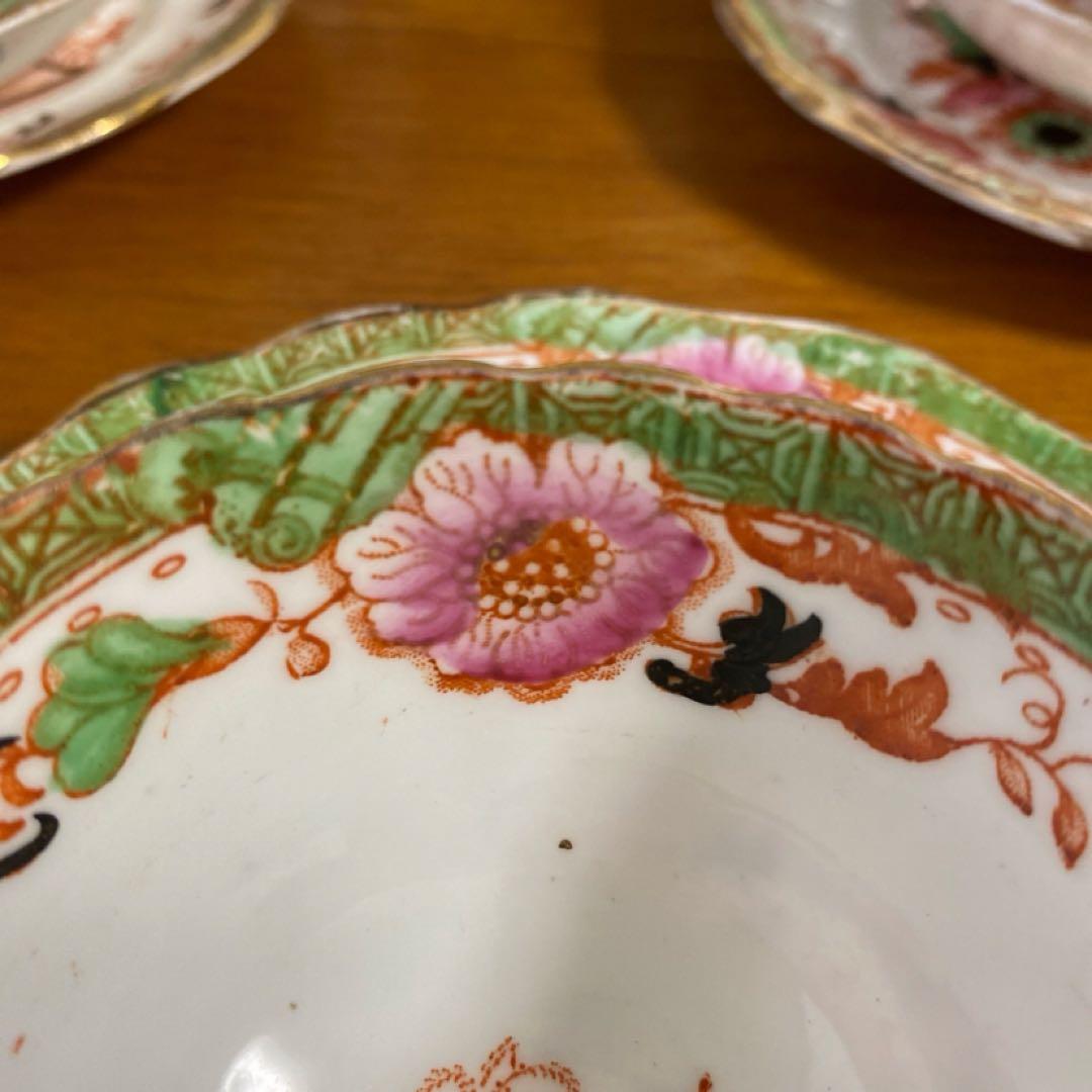 英国窯初期のアンティーク　カップ　ソーサー　プレート　シノワズリ c1880