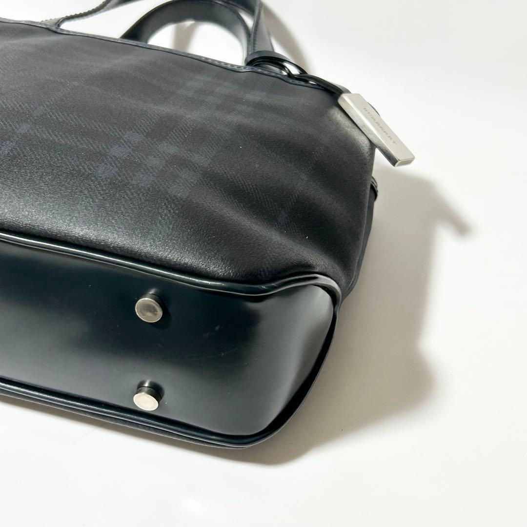 バーバリー ノバチェック PVC レザー ハンドバッグ トートバッグ ネイビー