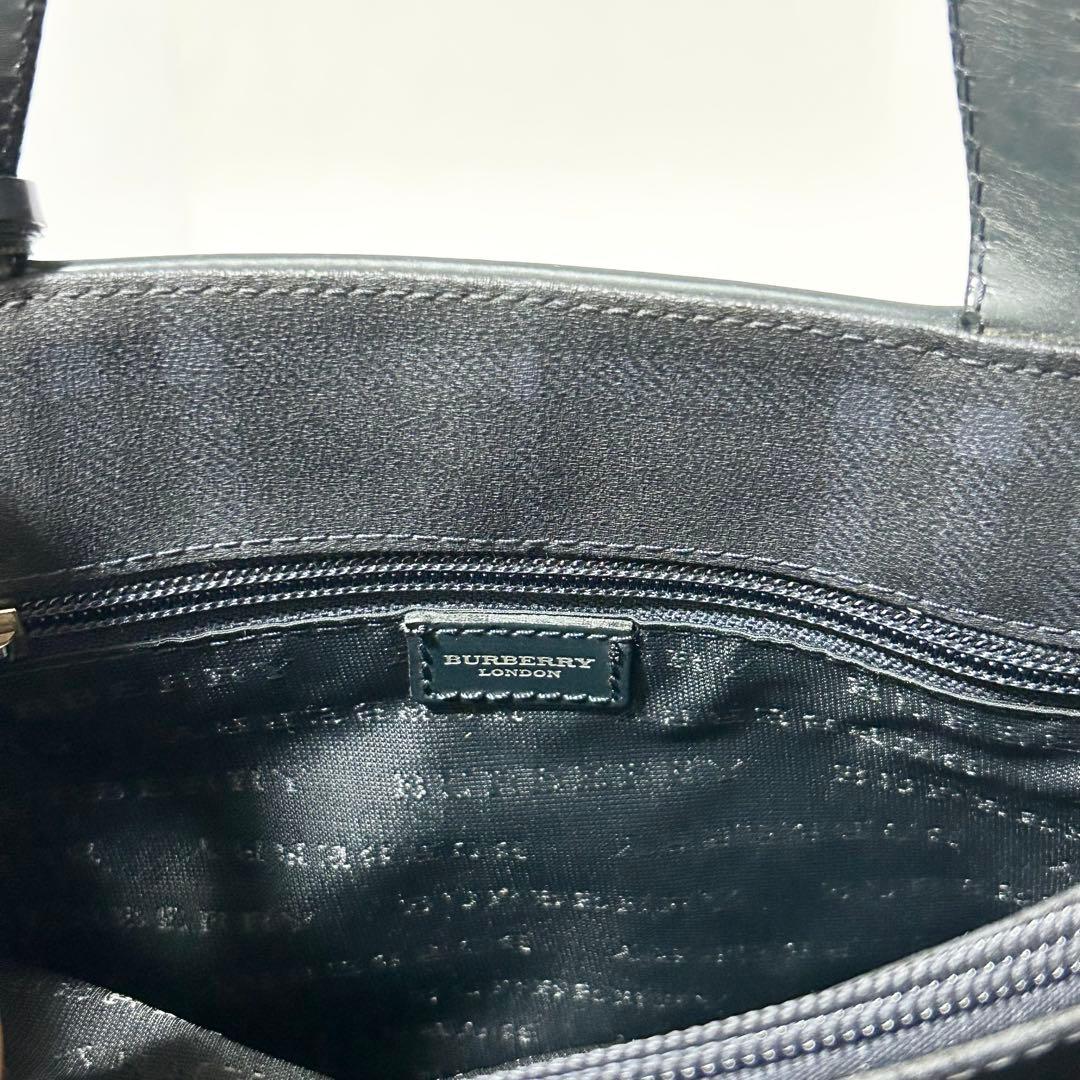 バーバリー ノバチェック PVC レザー ハンドバッグ トートバッグ ネイビー