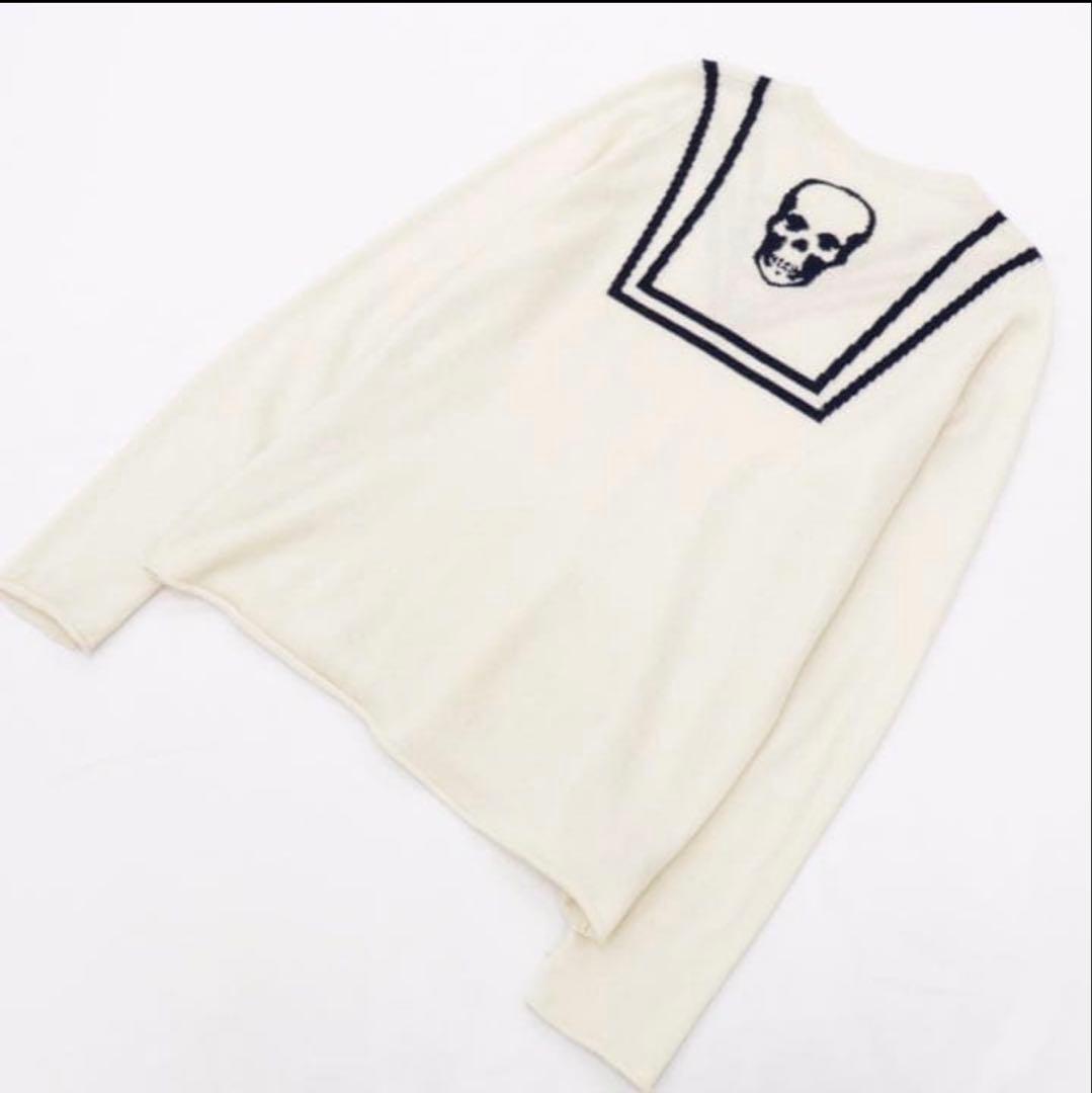 ミ*ク様 ルシアンペラフィネ セーラーカラーだまし絵 スカル　カシミヤクルーネッ