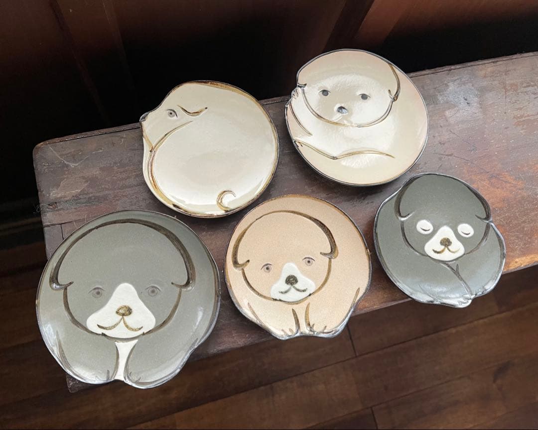 レア★六兵衛窯　未使用　仔犬小皿セット　神坂雪佳　中村芳中　清水焼　光琳画譜琳派