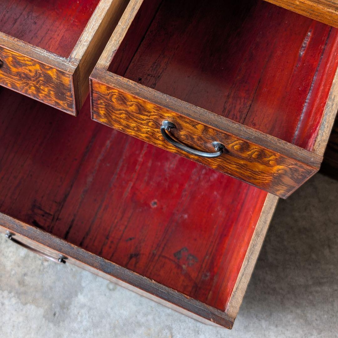 【古家具】昭和初期ぐらいの縮み杢がきれいな小さめ鏡台　化粧台　卓上ミラー