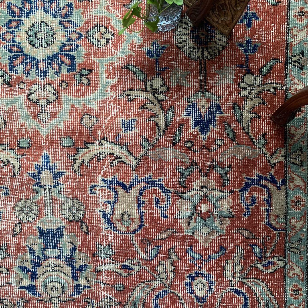 超大判　トルコヴィンテージラグ　234× 132 テラコッタオレンジ　ボタニカル