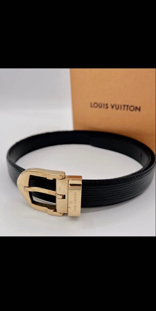 ルイヴィトン サンチュール レザーべルト ゴールドバックル　黒　110 44