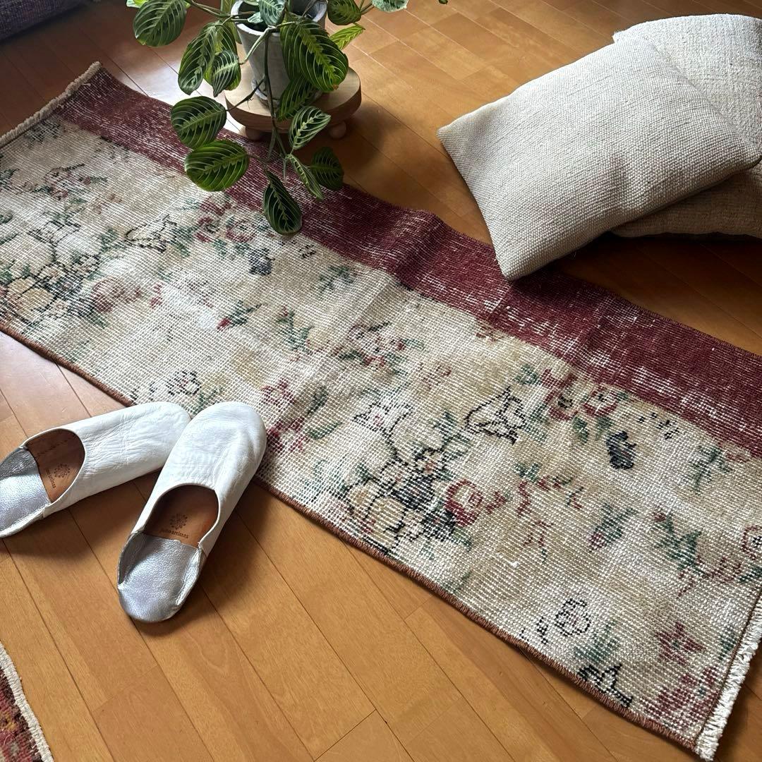 50×131アンティークボタニカル　ランナーラグ　トルコヴィンテージラグ