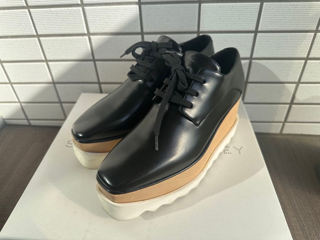 ステラマッカートニー エリス 35.5 黒 レザー 厚底 レースアップシューズ