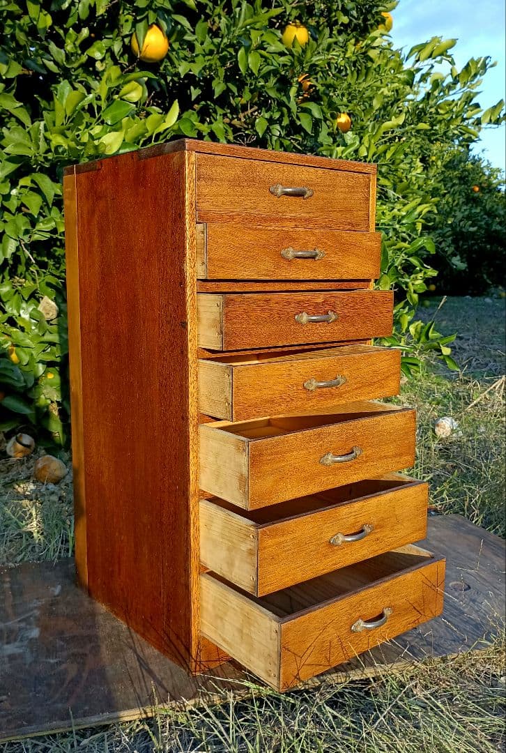 アンティーク　大正　チェスト　鍛鉄　ハンドル　７段　収納　サイドテーブル　骨董