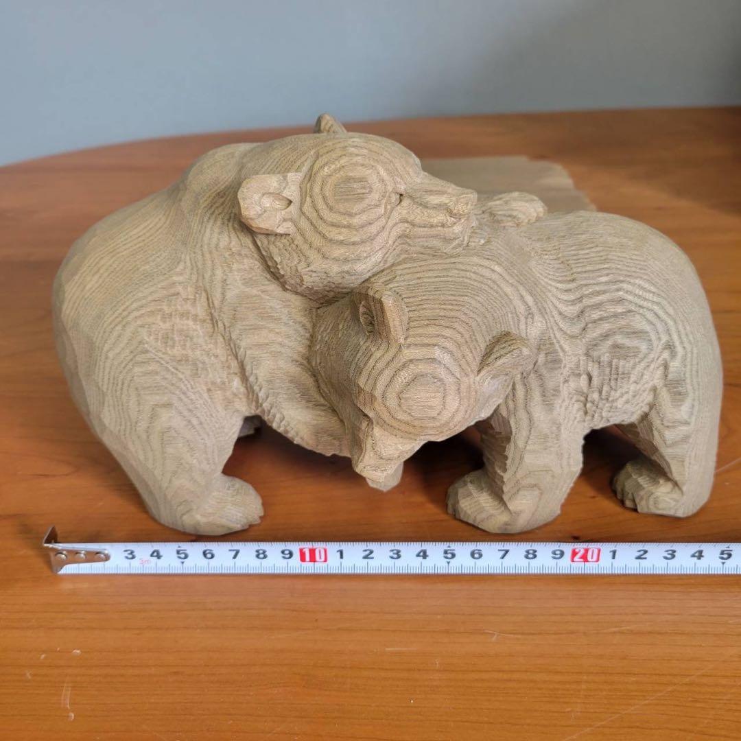 【匿名発送】木工品　熊　親子　置物　彫刻　芸術　アンティーク　縁起物