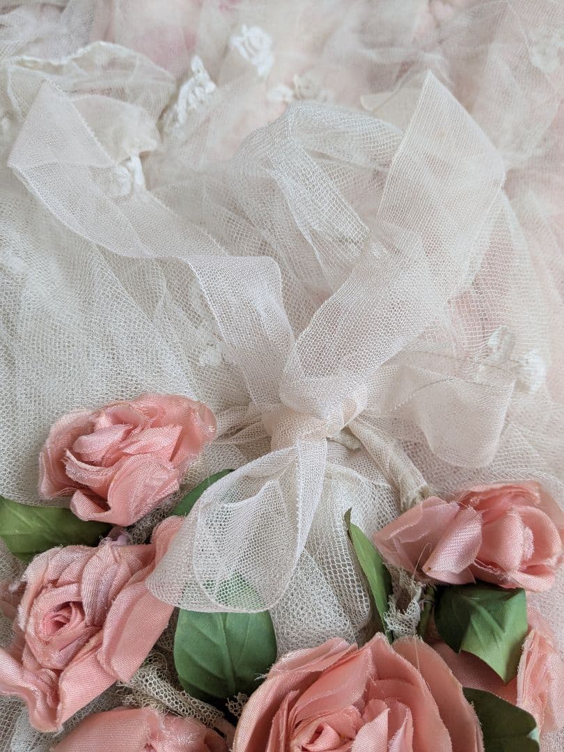 花冠　ピンクの薔薇柄　アンティーク、ヴィンテージ