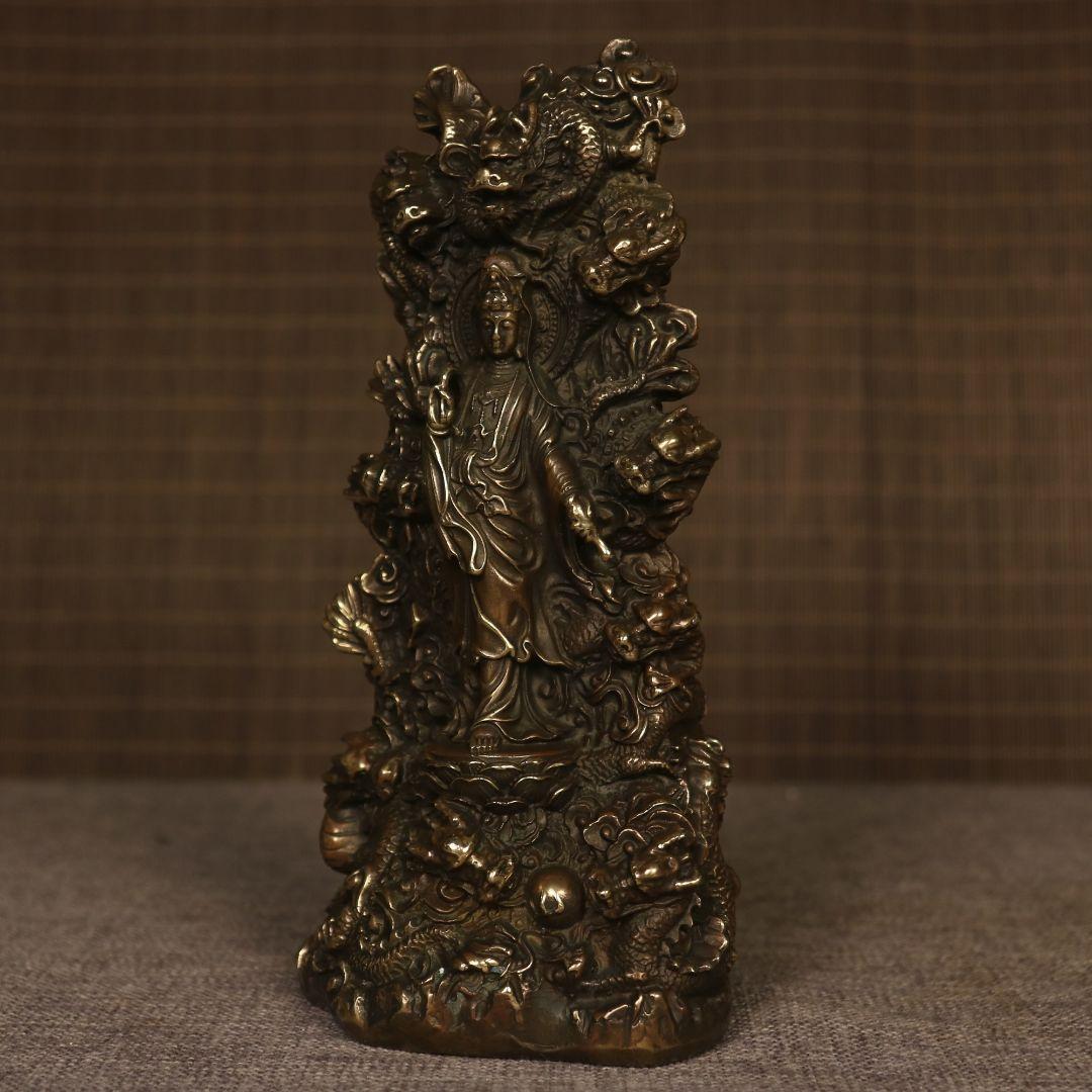仏教美術 仏像 九龍観音 乗竜観音 銅製 仏像 彫刻 置物 開運 風水
