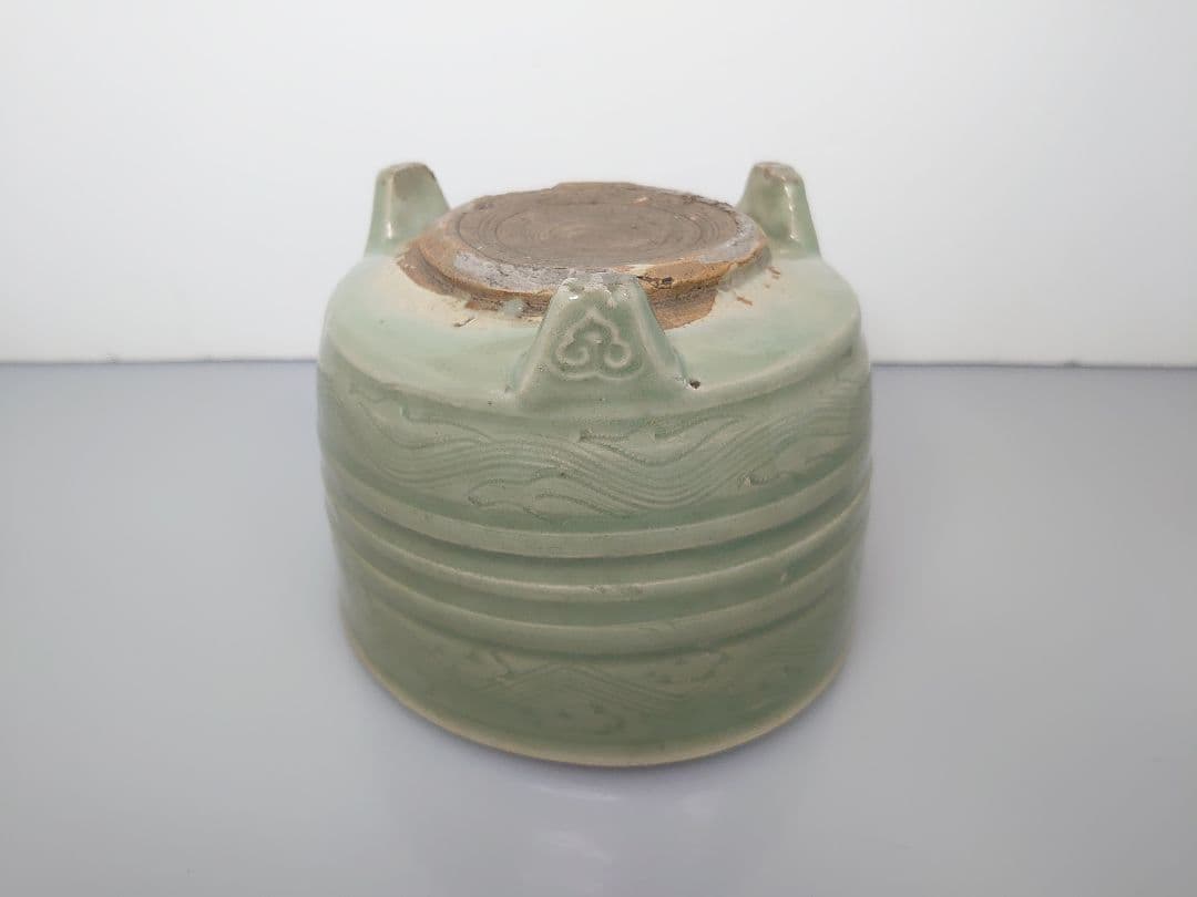 中国古玩 古美術 明時代 龍泉窯 天龍寺青磁三足香炉 大型 唐物  茶道具