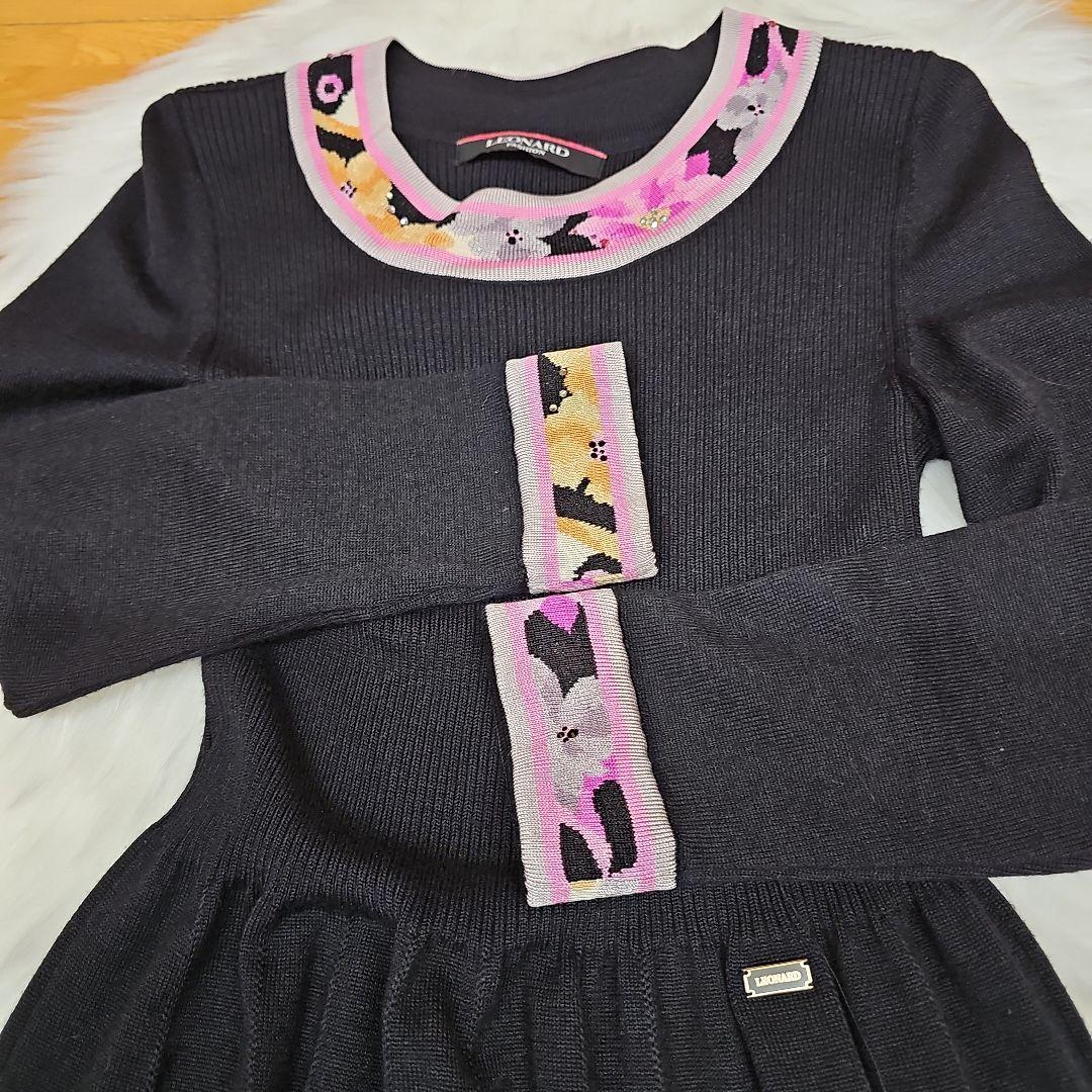 美品　LEONARD＊カミシヤ、シルク混 の上質な膝丈ワンピース