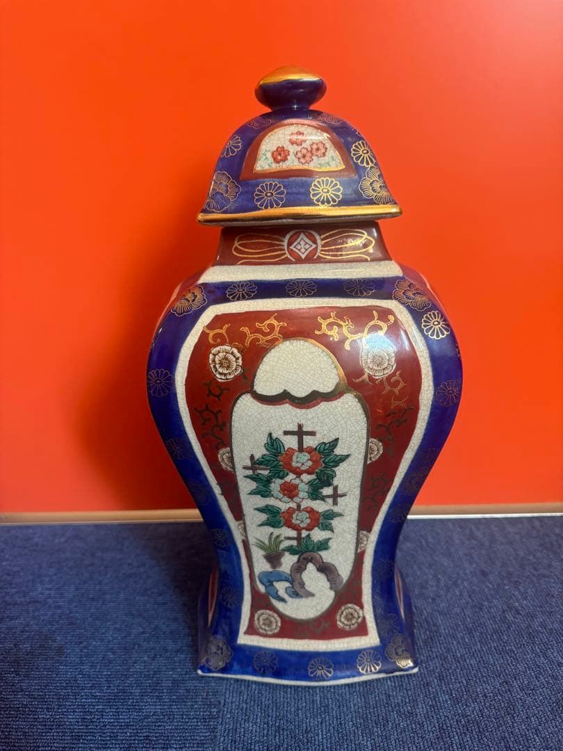 1862 薩摩焼　花鳥図　沈香壺　飾壺　高38cm  時代物