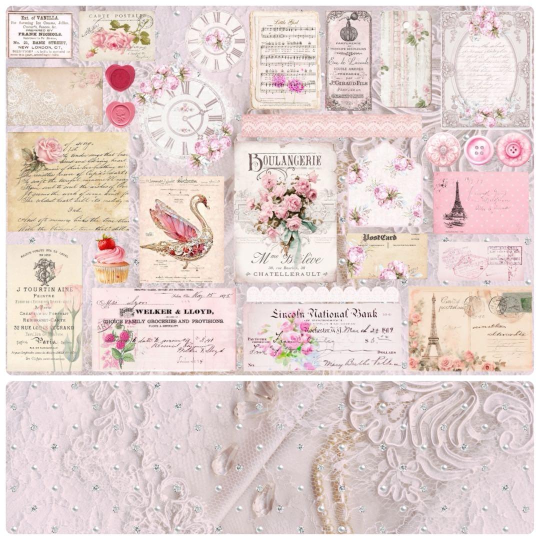 新作②♡romantic quilt 60枚♡A4デザインペーパー&コラージュ