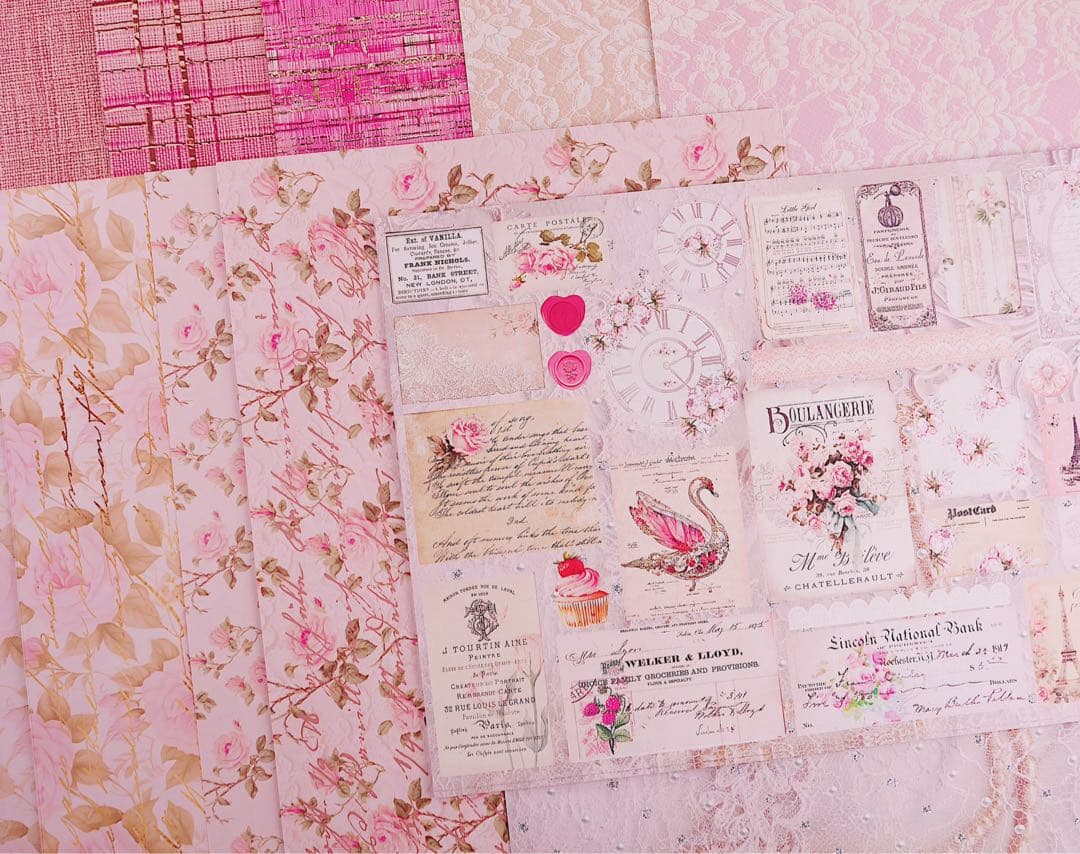 新作②♡romantic quilt 60枚♡A4デザインペーパー&コラージュ