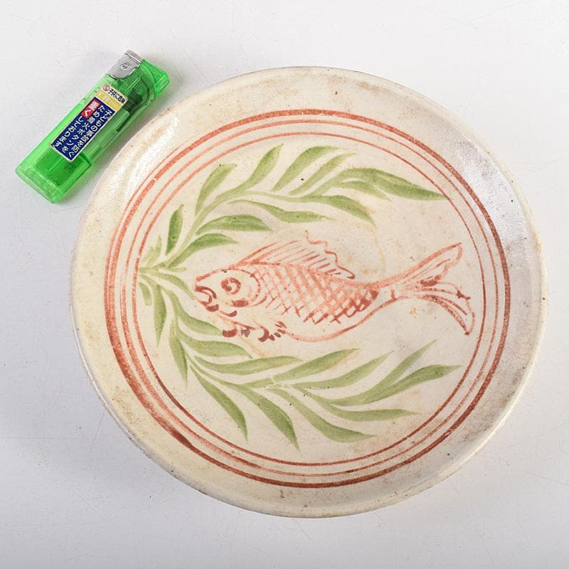 中国　赤絵　魚藻文盤　皿　V　R8757