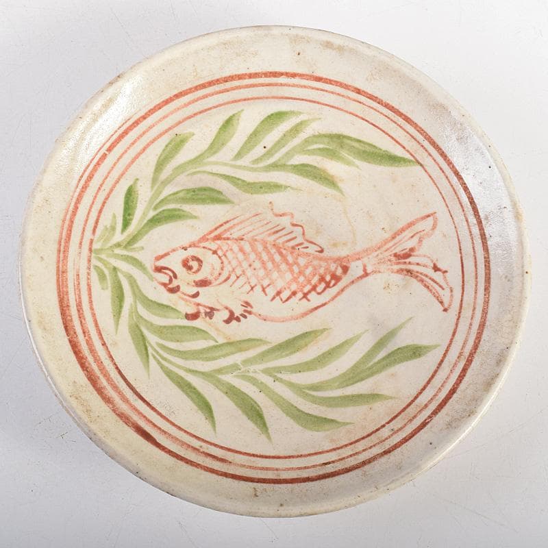 中国　赤絵　魚藻文盤　皿　V　R8757